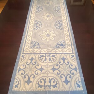 Jacquard Table Runner - Reversible blue and white  Teflon coated