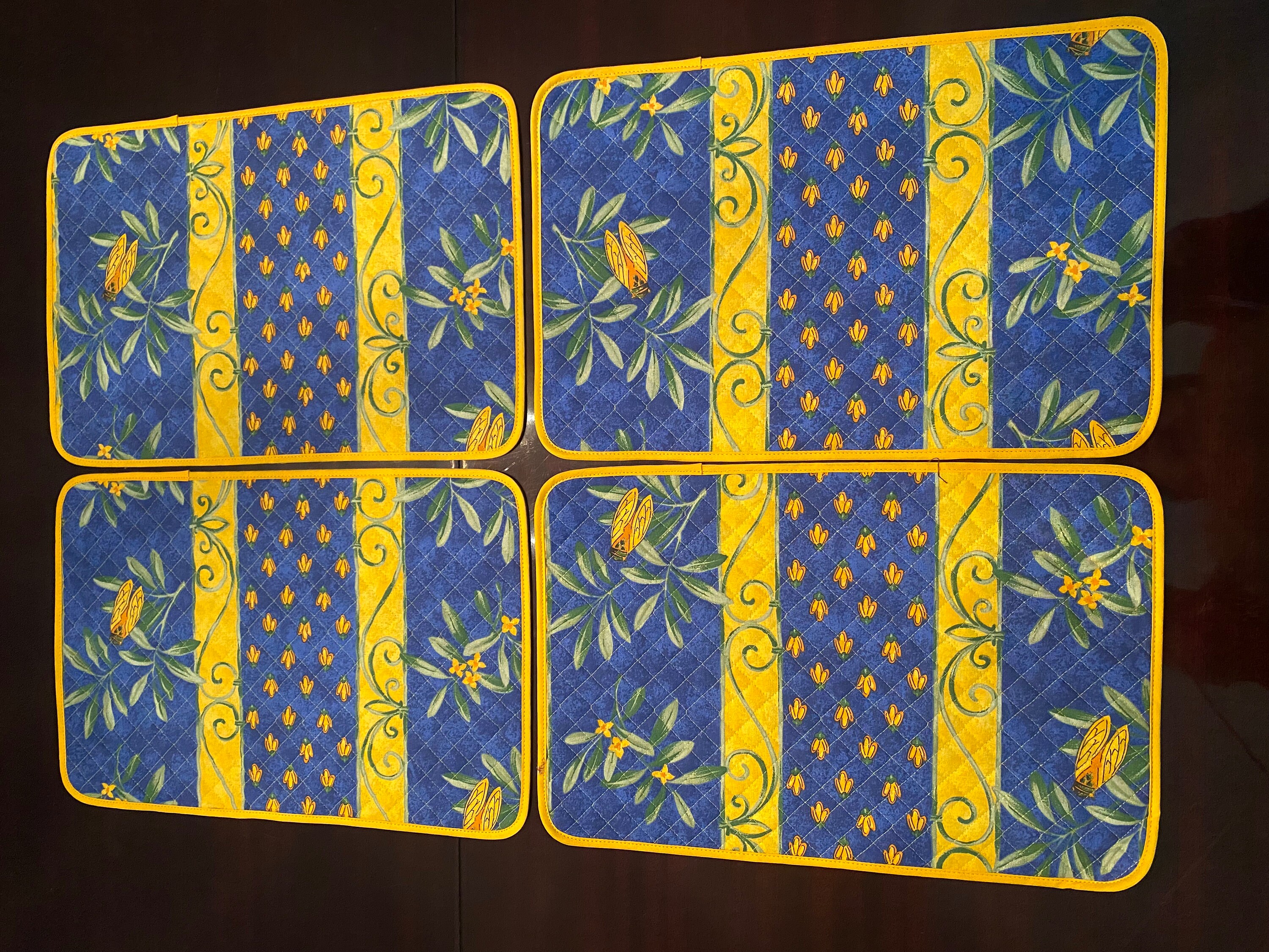 French Provincial Reversable Placemats Cicada on Blue Field Etsy