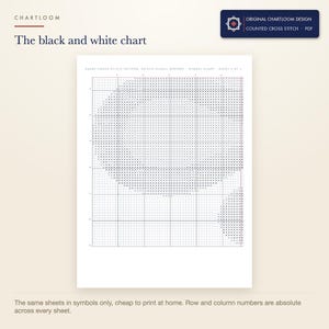The black and white symbol chart from the serpent with roses cross stitch pattern PDF, symbols only