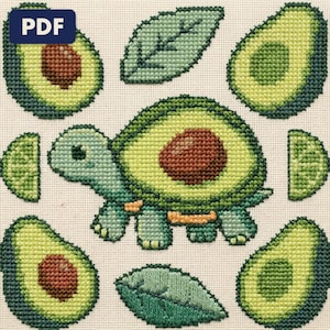 A finished turtle cross stitch piece, stitched and framed on a wall