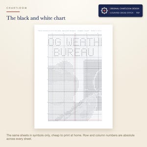The black and white symbol chart from the frog weather bureau cross stitch pattern PDF, symbols only