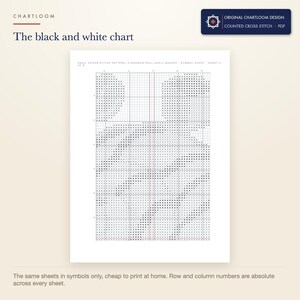 The black and white symbol chart from the snail cross stitch pattern PDF, symbols only
