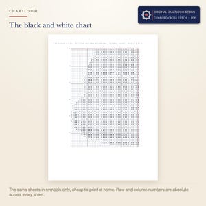 The black and white symbol chart from the a red fox cross stitch pattern PDF, symbols only