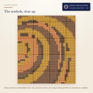 Close up of the printed symbols and grid on the a garden snail cross stitch chart
