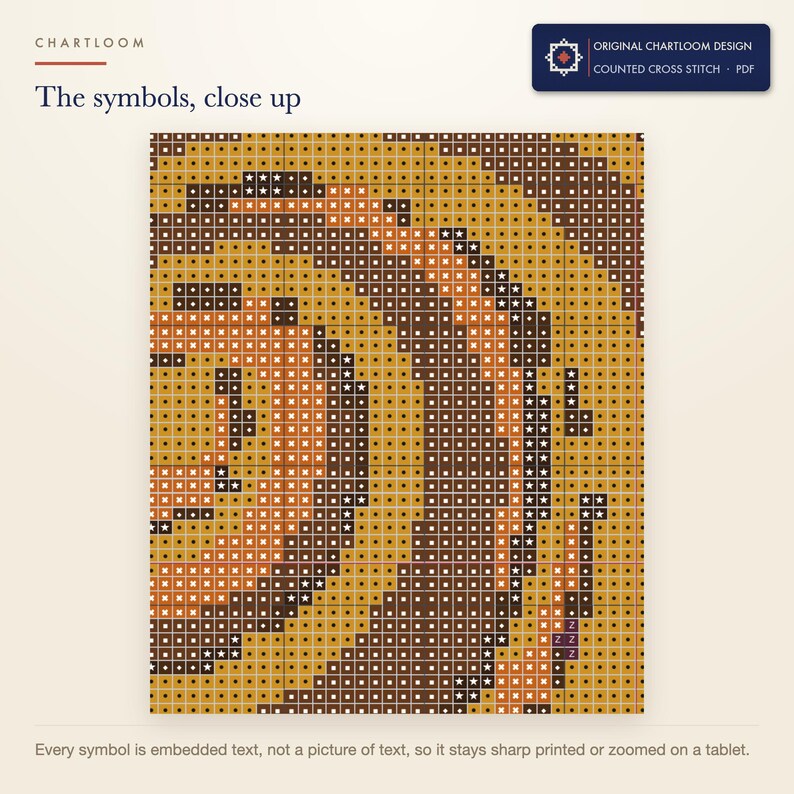 Close up of the printed symbols and grid on the a garden snail cross stitch chart