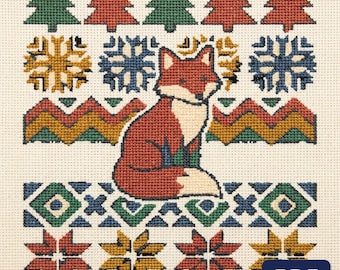 Patrón nórdico de punto de cruz, muestrario invernal Fox Fair Isle, gráfico escandinavo grande, PDF, descarga instantánea.