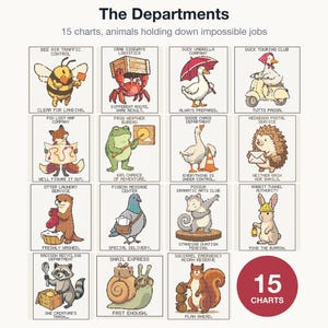 All 15 The Departments cross stitch charts shown together as one bundle