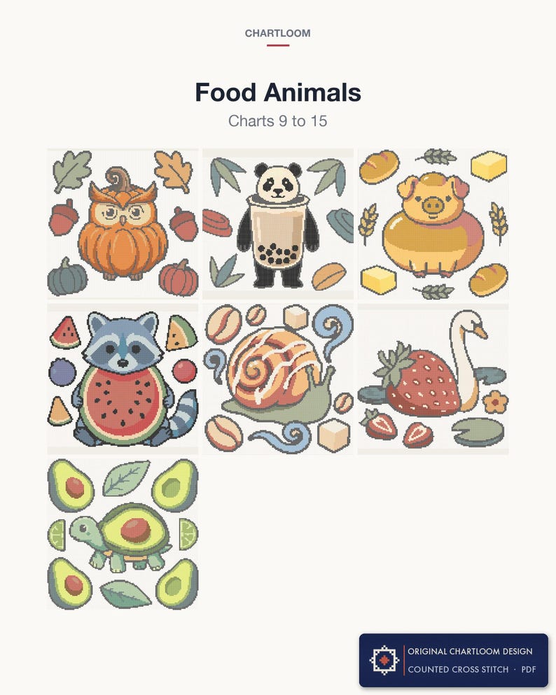 The remaining 7 cross stitch charts in the Food Animals bundle