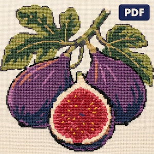 Purple Figs Cross Stitch Pattern, Mediterranean Summer Fruit, Kitchen Wall Art (PDF Download)