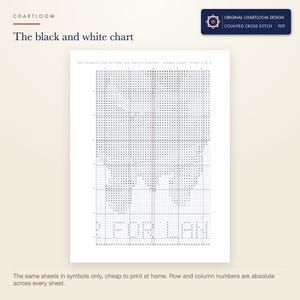 The black and white symbol chart from the bee air traffic control cross stitch pattern PDF, symbols only