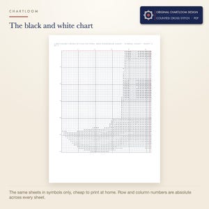 The black and white symbol chart from the a lighthouse cross stitch pattern PDF, symbols only
