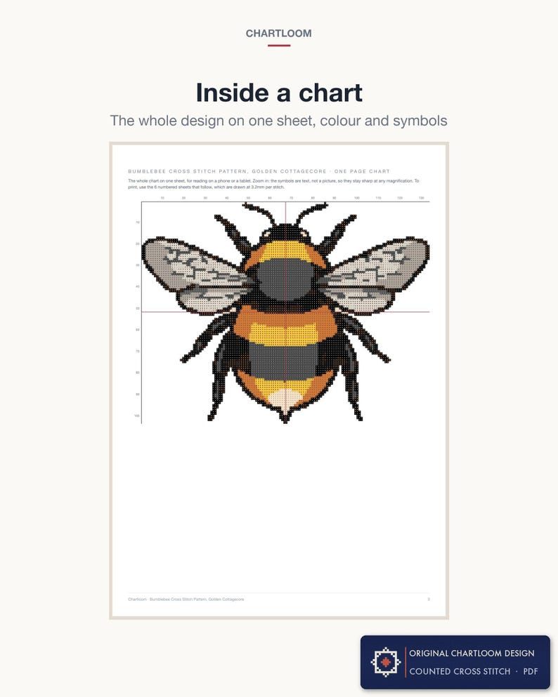 A whole cross stitch chart from the bundle showing the colour symbols and grid