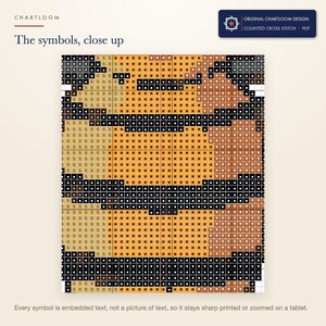 Close up of the printed symbols and grid on the a honeybee cross stitch chart
