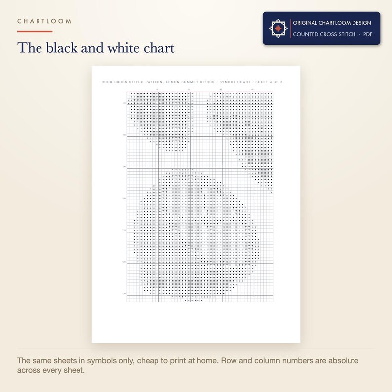 The black and white symbol chart from the duck cross stitch pattern PDF, symbols only