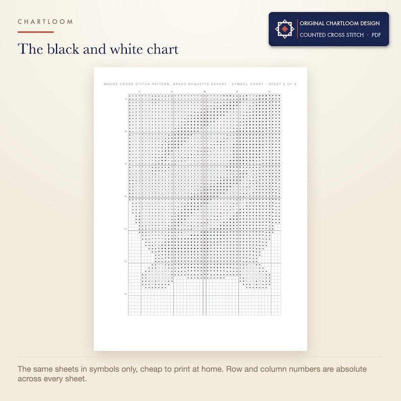 The black and white symbol chart from the mouse cross stitch pattern PDF, symbols only