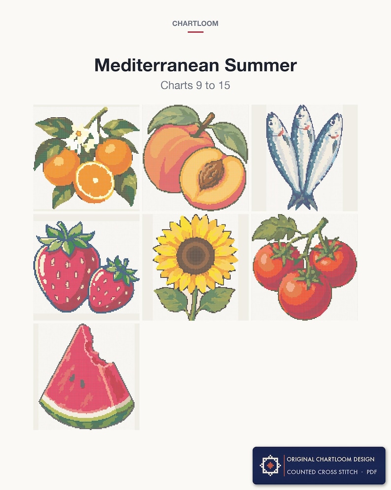 The remaining 7 cross stitch charts in the Mediterranean Summer bundle