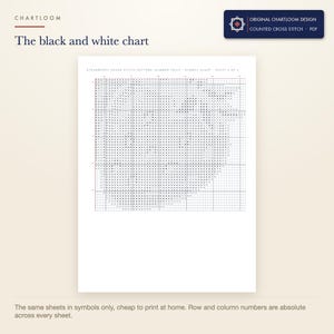 The black and white symbol chart from the strawberries cross stitch pattern PDF, symbols only