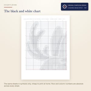 The black and white symbol chart from the jackalope cross stitch pattern PDF, symbols only