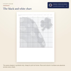 The black and white symbol chart from the fox cross stitch pattern PDF, symbols only
