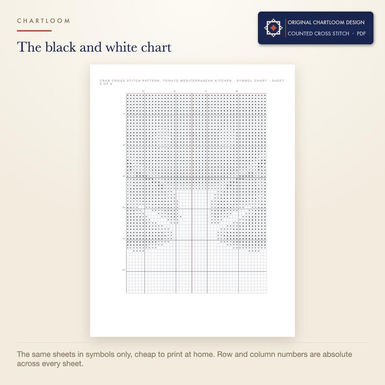 The black and white symbol chart from the crab cross stitch pattern PDF, symbols only