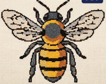 Honey Bee Cross Stitch Pattern, Summer Garden Cottagecore Decor (PDF Download)