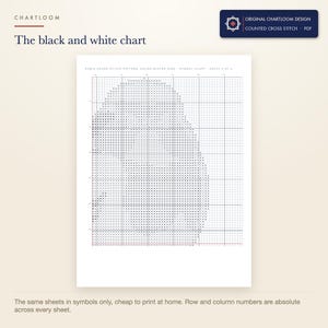 The black and white symbol chart from the a robin cross stitch pattern PDF, symbols only