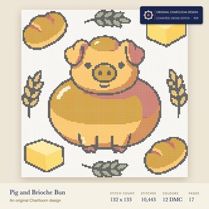 pig cross stitch chart shown as a colour preview with the stitch count and thread count
