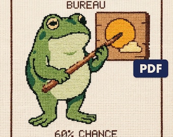 Kreuzstichmuster „Frosch-Wetterdienst“, lustiges Vintage-Poster, freche Vorlage (PDF-Download)
