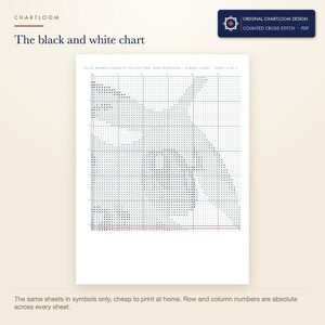 The black and white symbol chart from the an olive branch cross stitch pattern PDF, symbols only