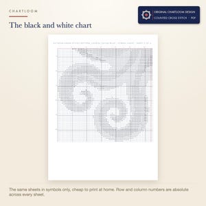 The black and white symbol chart from the an octopus cross stitch pattern PDF, symbols only