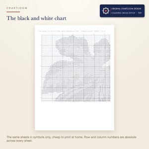 The black and white symbol chart from the purple figs cross stitch pattern PDF, symbols only