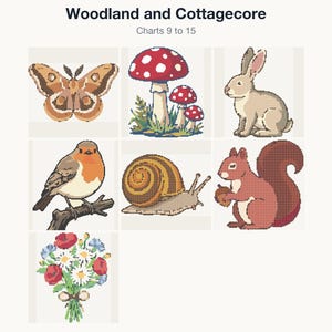 The remaining 7 cross stitch charts in the Woodland and Cottagecore bundle