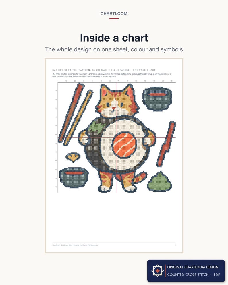 A whole cross stitch chart from the bundle showing the colour symbols and grid