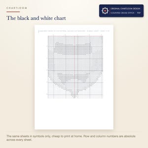 The black and white symbol chart from the a bumblebee cross stitch pattern PDF, symbols only