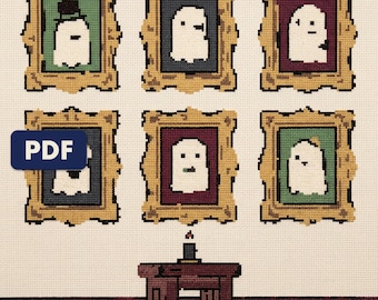 Patrón de punto de cruz de fantasma, galería de retratos embrujados, gráfico gótico divertido de gran tamaño, PDF, descarga instantánea.