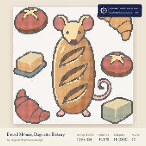 mouse cross stitch chart shown as a colour preview with the stitch count and thread count