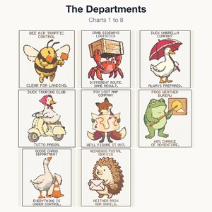 The first 8 cross stitch charts in the The Departments bundle