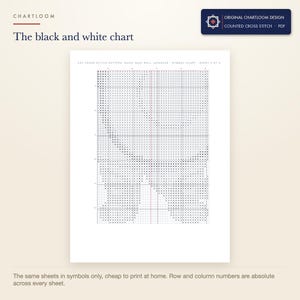 The black and white symbol chart from the cat cross stitch pattern PDF, symbols only
