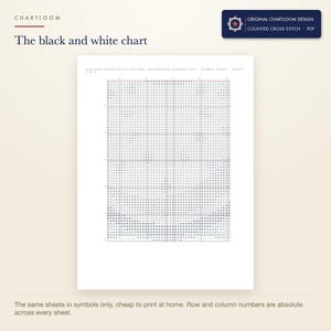The black and white symbol chart from the raccoon cross stitch pattern PDF, symbols only