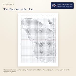The black and white symbol chart from the a vintage moth cross stitch pattern PDF, symbols only