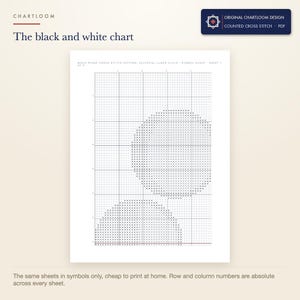 The black and white symbol chart from the ring of eight moon phases cross stitch pattern PDF, symbols only