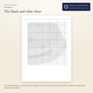 The black and white symbol chart from the a watermelon slice cross stitch pattern PDF, symbols only