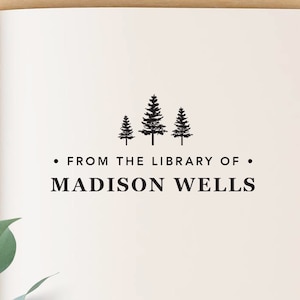 Personalized Book Stamp with Trees, Custom Bookplate Stamp, Book Lover Gift, From The Library Of Book Stamp, Ex Libris