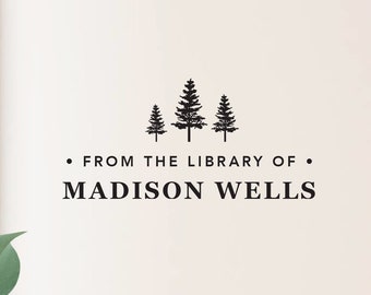 Personalized Book Stamp with Trees, Custom Bookplate Stamp, Book Lover Gift, From The Library Of Book Stamp, Ex Libris