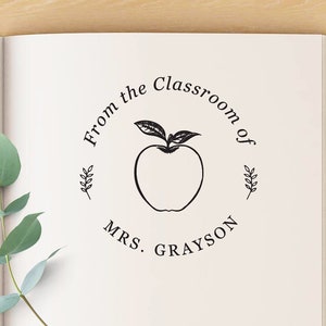 Personalized Teacher Stamp with Apple, Custom From the Classroom of Ink Stamp, School Book Stamper