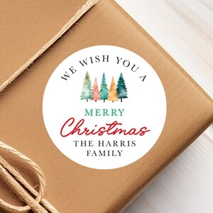 Merry Christmas Stickers, Personalized Christmas Gift Labels with Trees, Custom Stickers for Boxes, Envelope Seals or Gift Wrapping