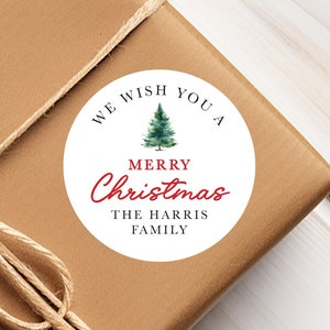 Personalized Christmas Gift Labels with Pine Tree, Merry Christmas Stickers, Custom Stickers for Boxes, Envelope Seals or Gift Wrapping