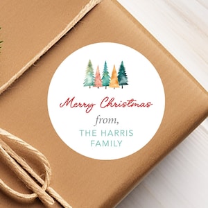 Personalized Christmas Gift Labels with Trees, Merry Christmas Stickers, Custom Stickers for Boxes, Envelope Seals or Gift Wrapping