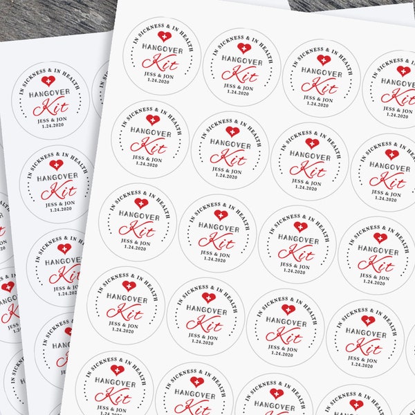 Hangover Kit Labels, Wedding Favor Stickers, Bachelorette Party Favors, Recovery Kit, Hangover Kit Stickers Funny Favor Stickers