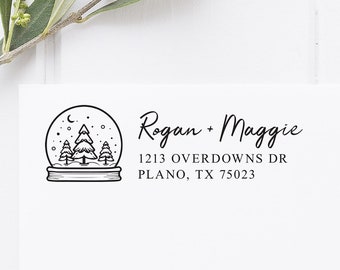 Christmas Snowglobe Address Stamp, Wooden or Self Inking Address Stamper, Personalized Christmas Gift, Custom Address Stamp